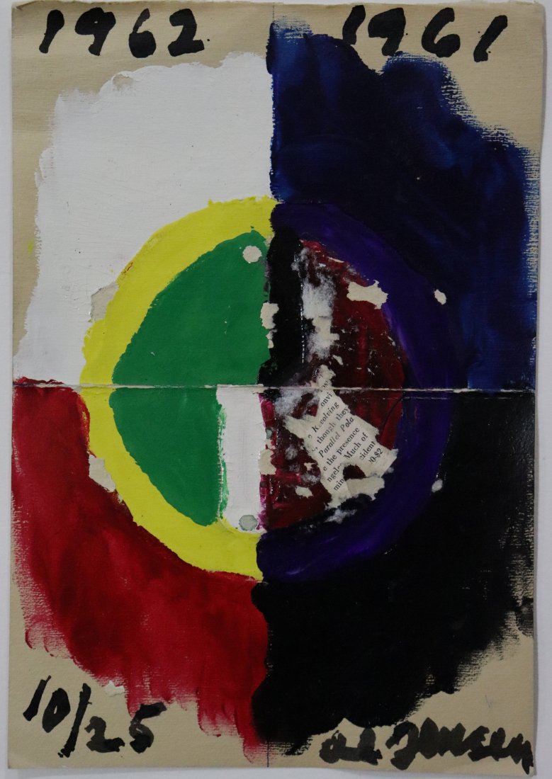 Alfred Jensen (Untitled, Circle) Oil Painting: ALFRED JENSEN (1903-1981) Untitled (Circle)1961/1962 Oil on paper 10" x 7" Signed lower right side and dated lower left Provenance: Gifted directly from the artist to friend Gerome Goodman who is note