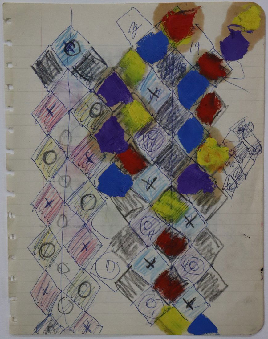 Alfred Jensen Acrylic & Pencil Double-Sided Drawing: ALFRED JENSEN (1903-1981) Untitled, 1960 Acrylic, colored pencil, ink on paper 10" x 8" Provenance: Gifted directly from the artist to friend Gerome Goodman who is noted as a friend and an early impor