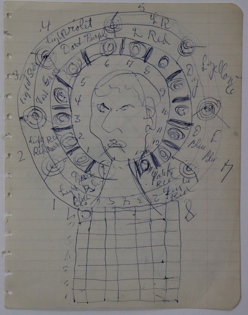 Alfred Jensen Blue Ink Double-Sided Drawing: ALFRED JENSEN (1903-1981) Untitled, 1960 Blue ink on paper 10" x 8" Provenance: Gifted directly from the artist to friend Gerome Goodman who is noted as a friend and an early important collector. Mr.