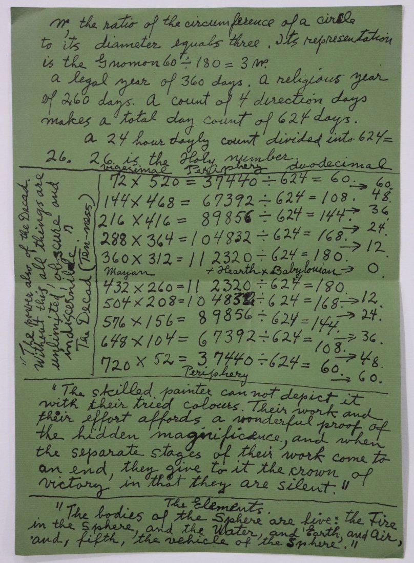 Alfred Jensen (Untitled) Lithograph on Green Paper: ALFRED JENSEN (1903-1981) Untitled, 1965 Lithograph on green artist paper 14" x 10" Provenance: Gifted directly from the artist to friend Gerome Goodman who is noted as a friend and an early important