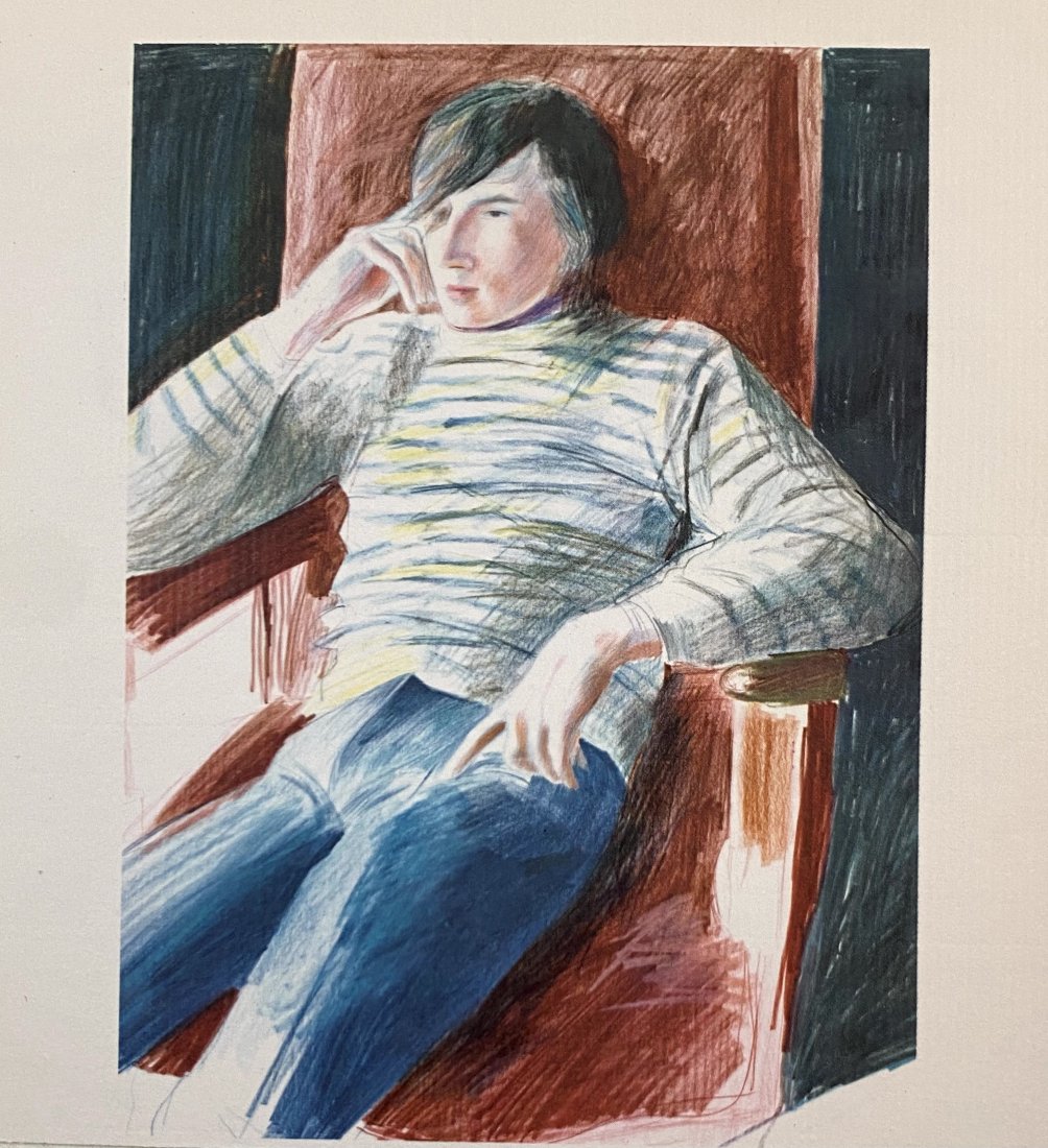 David Hockney (Untitled) Offset Lithograph: DAVID HOCKNEY Untitled Colored offset lithograph 5 7/8" x 5 7/8"