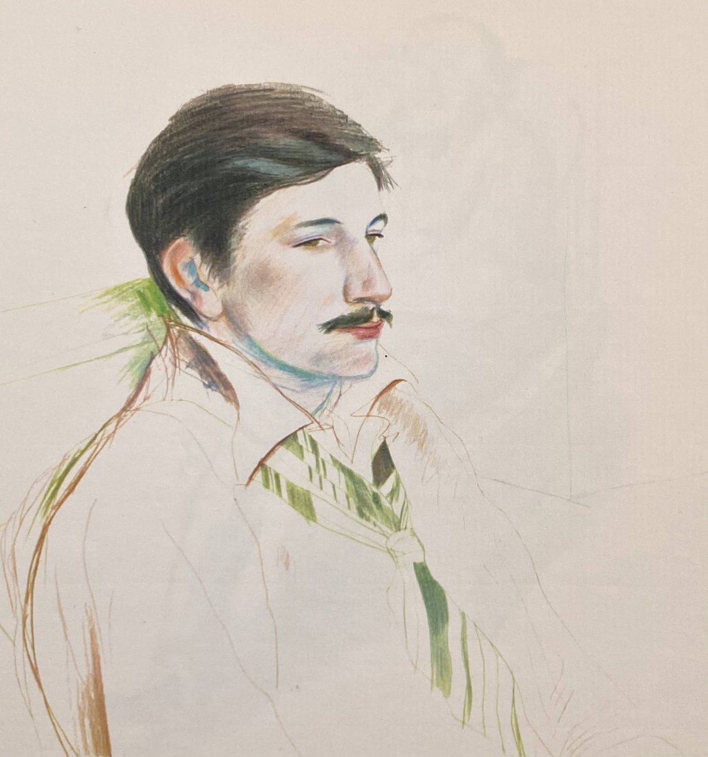 David Hockney (Portrait) Offset Lithograph: DAVID HOCKNEY Portrait Offset lithograph in colors 6" x 6"