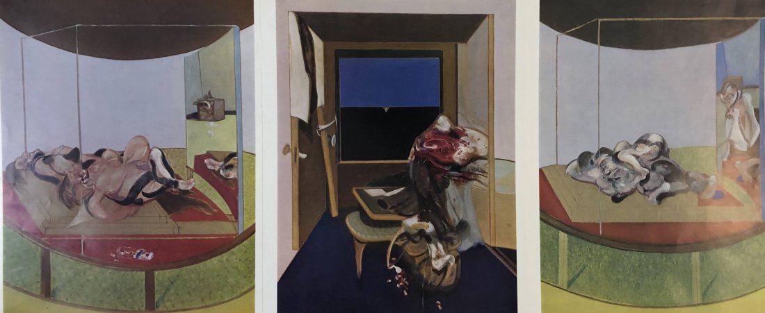 Francis Bacon Triptych: FRANCIS BACON (1909-1992) Triptych Offset lithograph in colors 9 1/2" x 22"