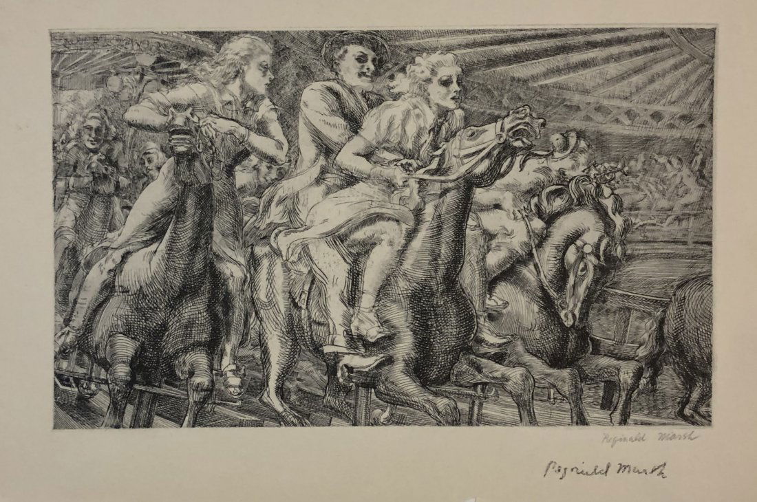 Reginald Marsh - Merry-Go-Round (Hand Signed): REGINALD MARSH (1898-1954) Merry-Go-Round, 1931 Offset lithograph 8 1/4" x 12 1/2" Signed in pencil lower right side; from an unnumbered edition