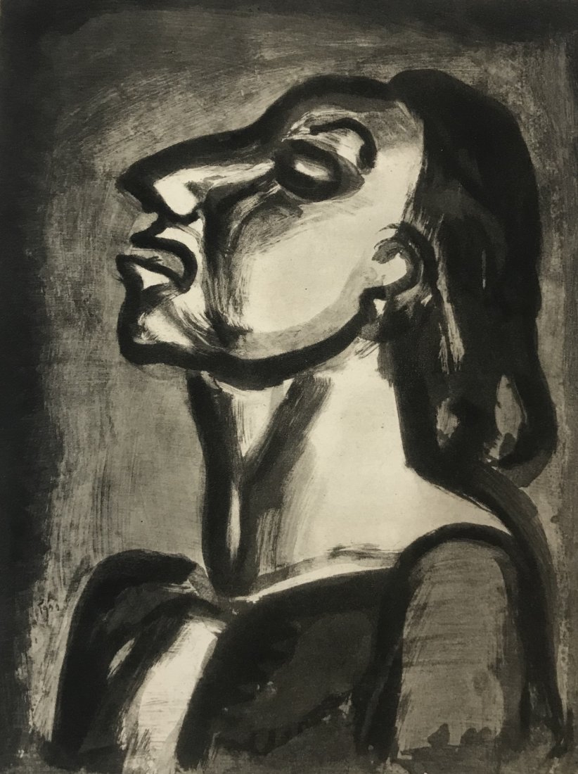 Georges Rouault Engraving on Paper: GEORGES ROUAULT (1871-1958) Portrait 8 1/4" x 6" Printed circa mid 20th c.