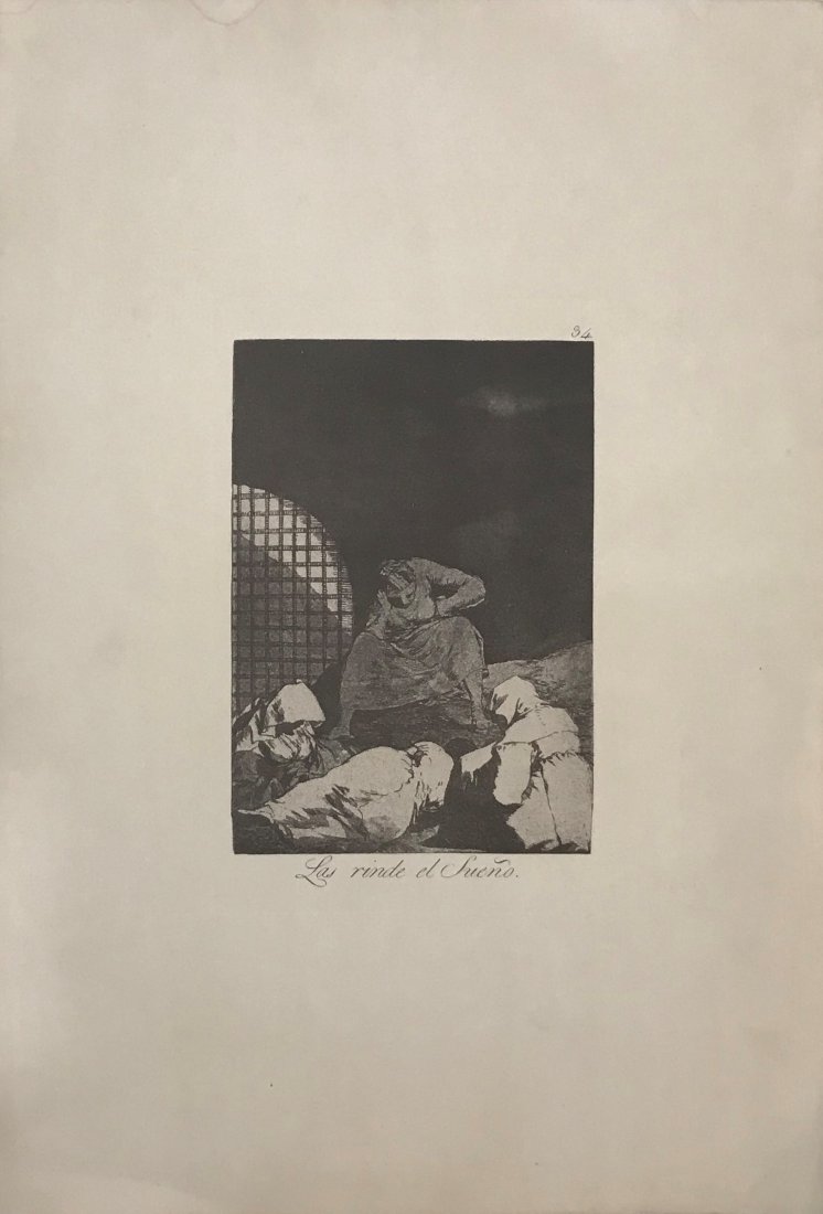 Francisco Goya (Las Rinde el Sueno) Etching: FRANCISCO GOYA (SPANISH) Las Rinde el Sueno Etching on paper Printed circa first half 20th c. 12 1/4" X 17 7/8"