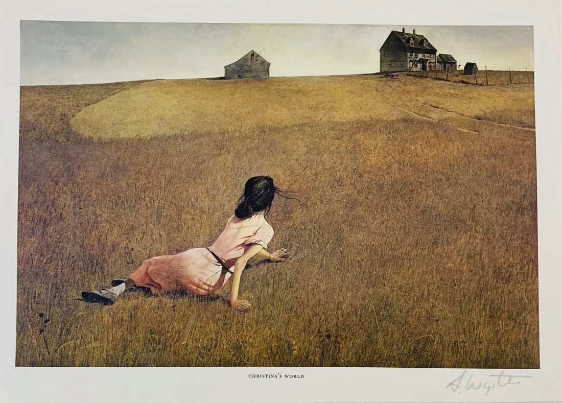 Andrew Wyeth (Christinas World) Pencil Signed: ANDREW WYETH (1917-2009) Christina's World Offset lithograph in colors on paper 9" x 12 1/2" Signed lower right side in pencil