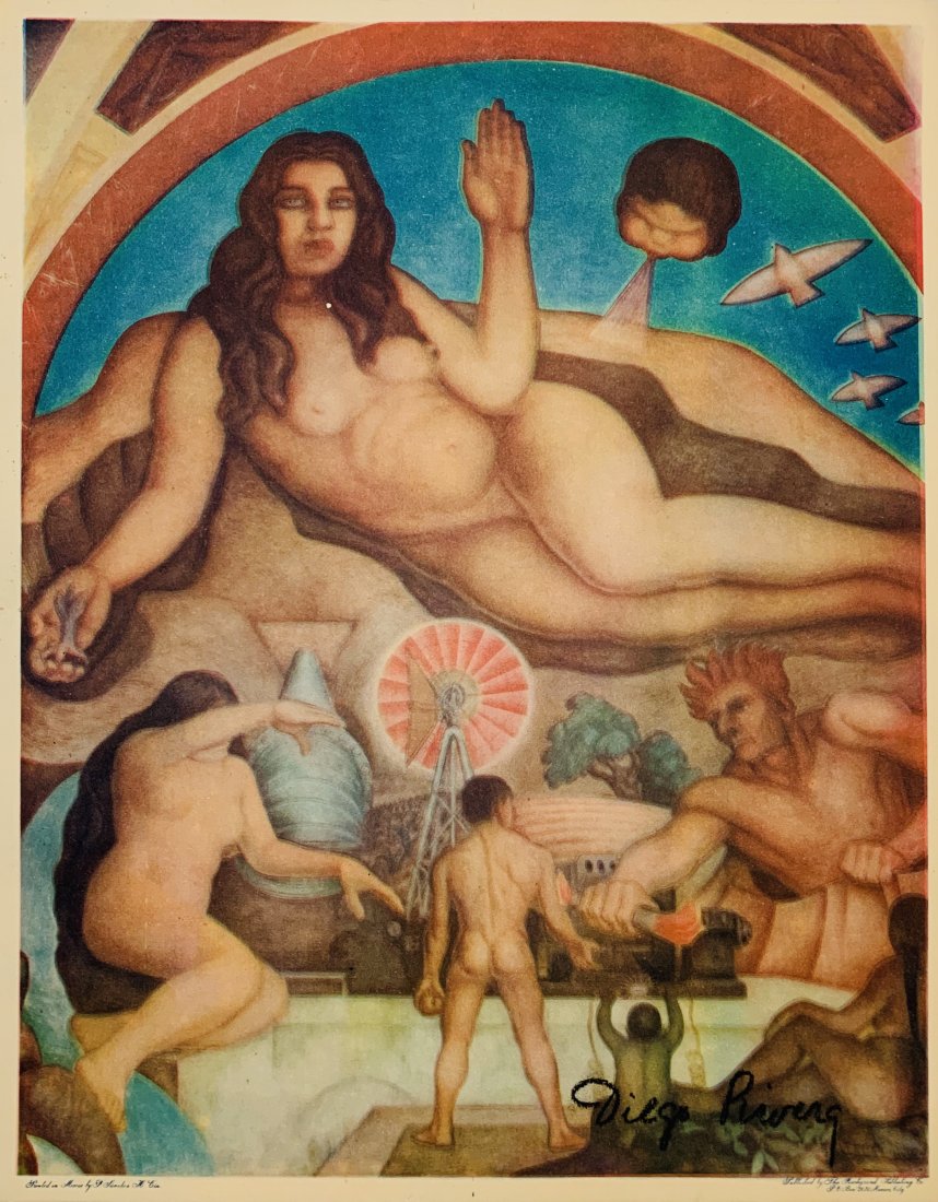 Diego Rivera (Nudes) Hand Signed Vintage Print: DIEGO RIVERA (1886-1957) Nudes Vintage colored print on paper 11 1/2" x 9" Signed lower right side