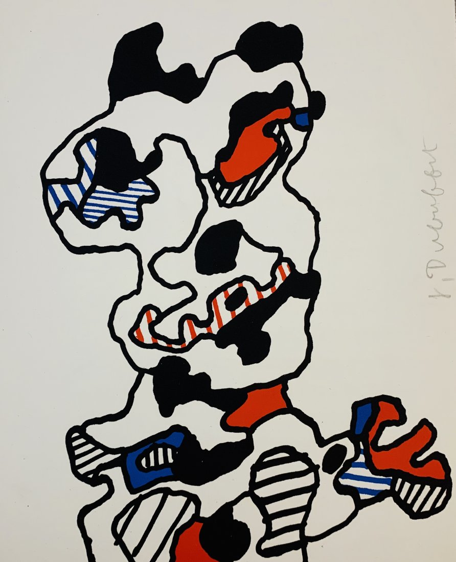 Jean DuBuffet Screenprint c. 1967 Pencil Signed: JEAN DUBUFFET (1901-1985) Untitled Screenprint in colors 10 1/2" x 8 3/8" Signed towards side in pencil Edition: Limited edition c. 1967 Publisher: Ãdditions Jeanne Bucher, Paris, Galerie Beyeler, Ba