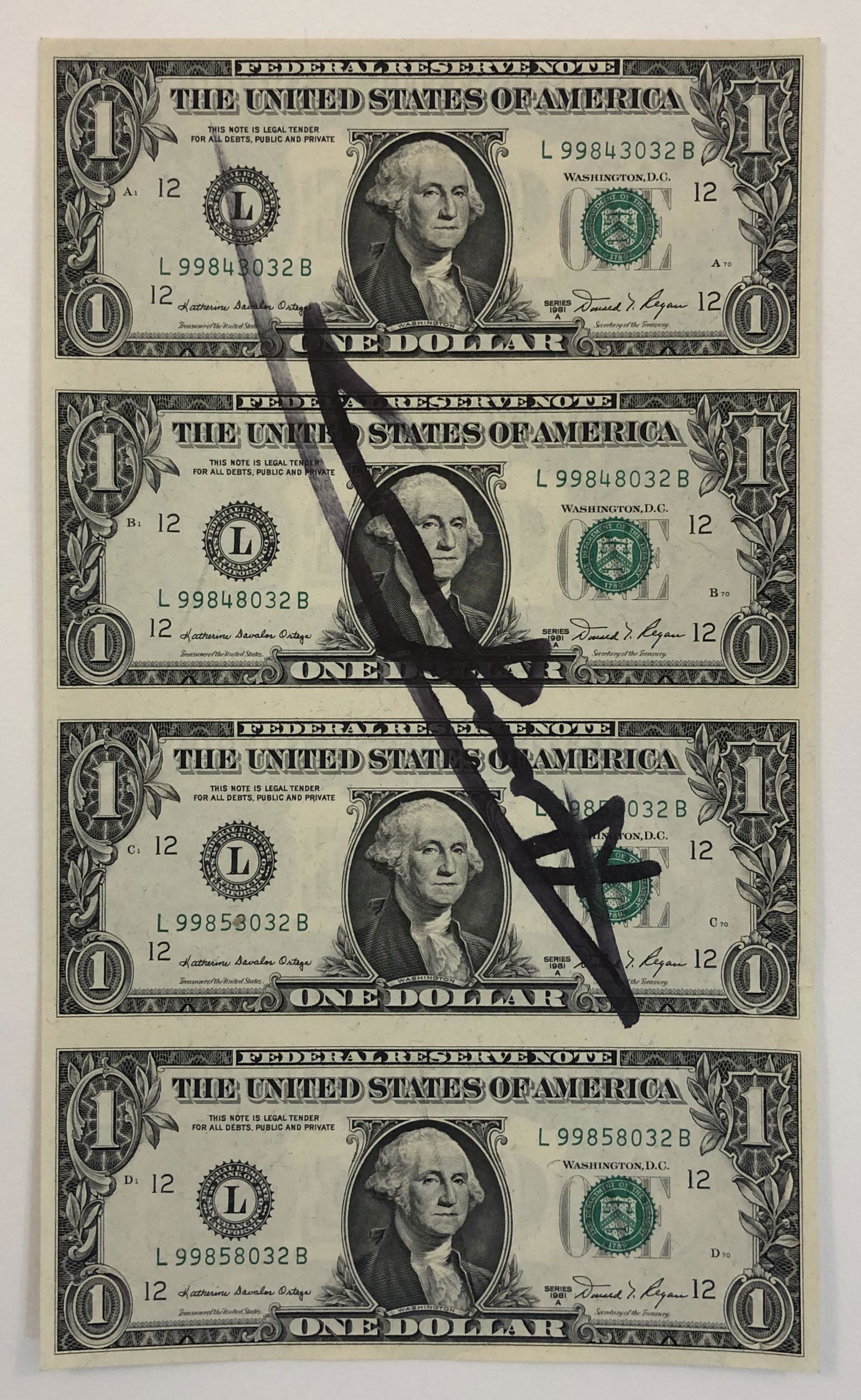 Andy Warhol Signed Dollar Bill Sheet (1 of 2)
