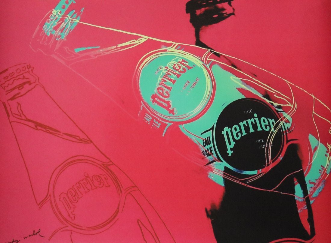 Andy Warhol Perrier Silkscreen on Paper: ANDY WARHOL (1928-1987) Perrier Silkscreen in colors on paper 17" x 23"