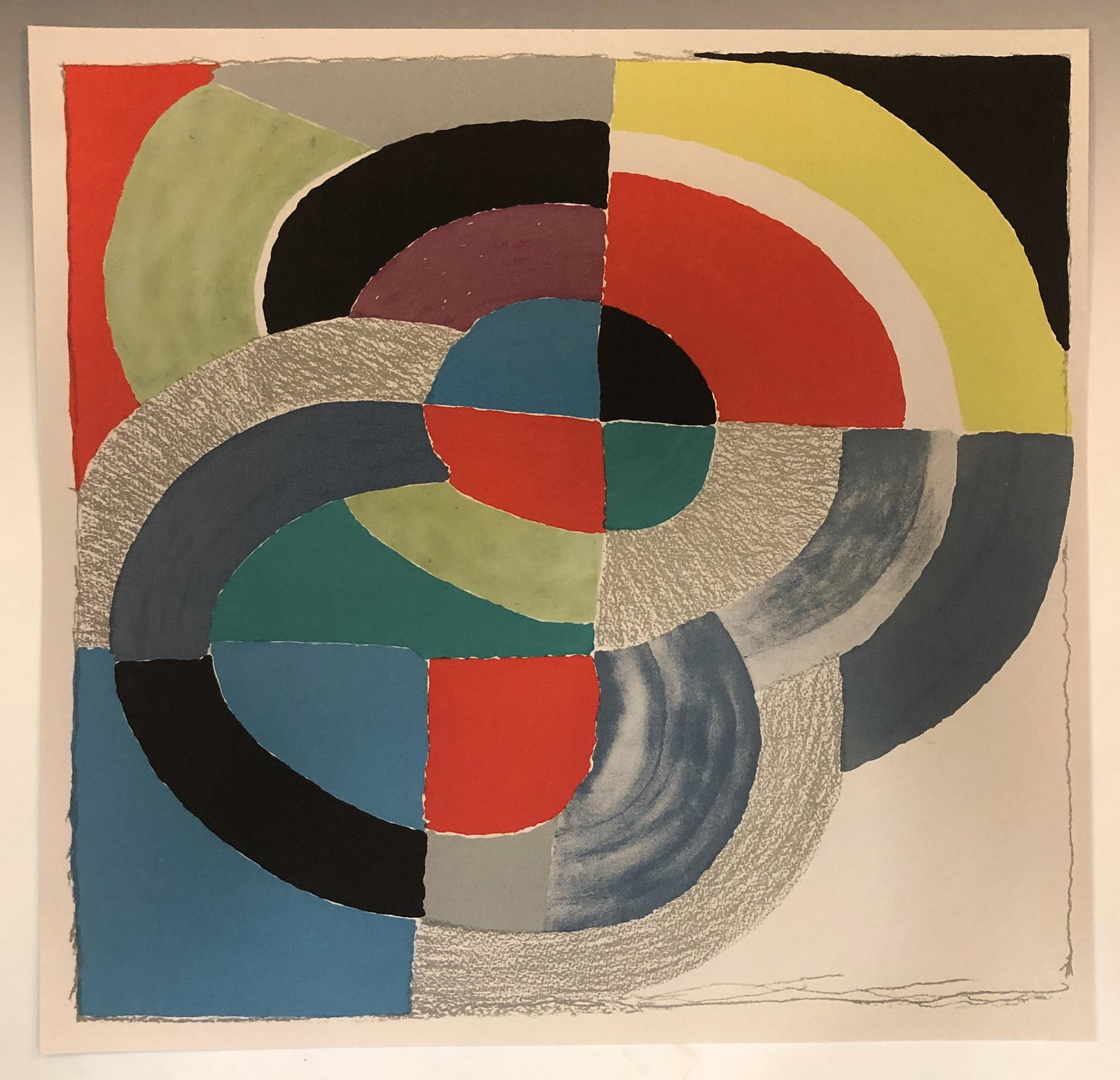 Sonia Delaunay (Abstract) Large Colored Print: SONIA DELAUNAY (1885-1979) Abstract Colored Print on Heavy Paper 21" x 21"