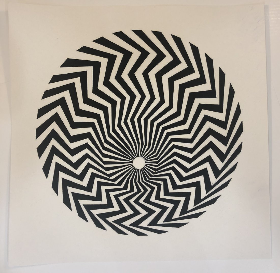 Bridget Riley (Primitive Blaze) Print: BRIDGET RILEY (B. 1931) Primitive Blaze Print in black and white Printed circa late 20th c. 25" x 16"