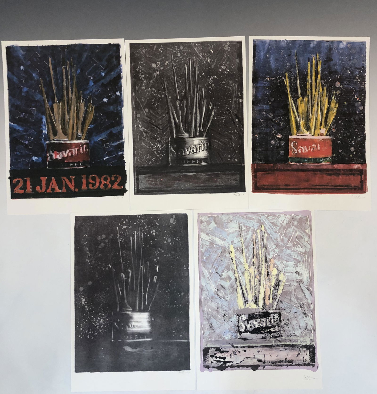 Jasper Johns Print on Heavy Paper (Grouping of 5): JASPER JOHNS (B. 1930) Print on heavy paper in colors (5 works) 11" x 8"