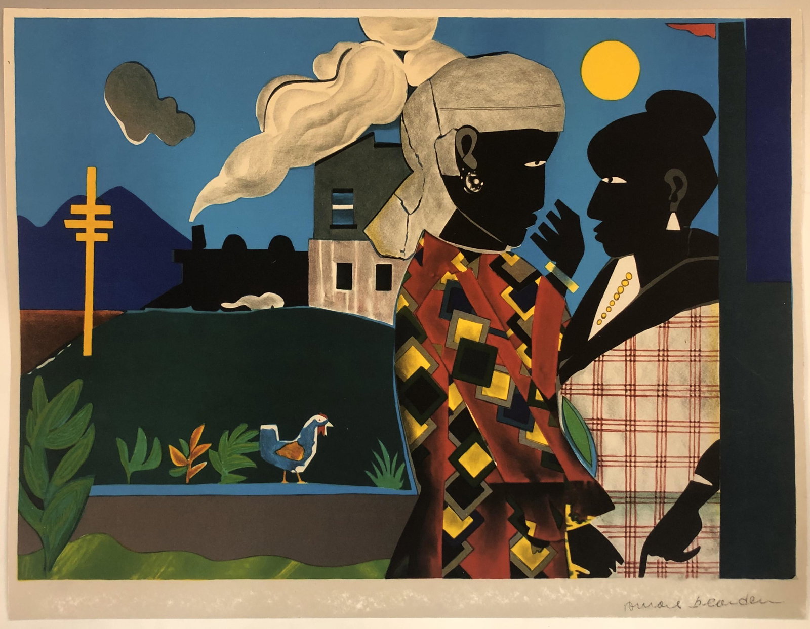 Romare Bearden (Conversations): ROMARE BEARDEN (1911-1988) Conversations Colored print on heavy paper 17" x 22"
