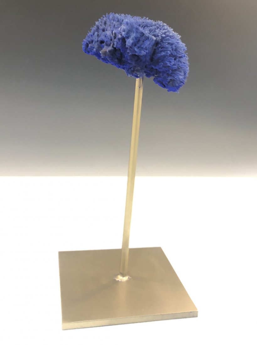 Yves Klein Studio Pigment Displayed on Sponge: YVES KLEIN (1928-1962) Untitled Pigment on sponge 10"h with stand; sponge: 5" (Approximately) Pigment directly from artist's studio, gifted from Ms. Klein to an ex-museum staff member in Cologne, c. 1