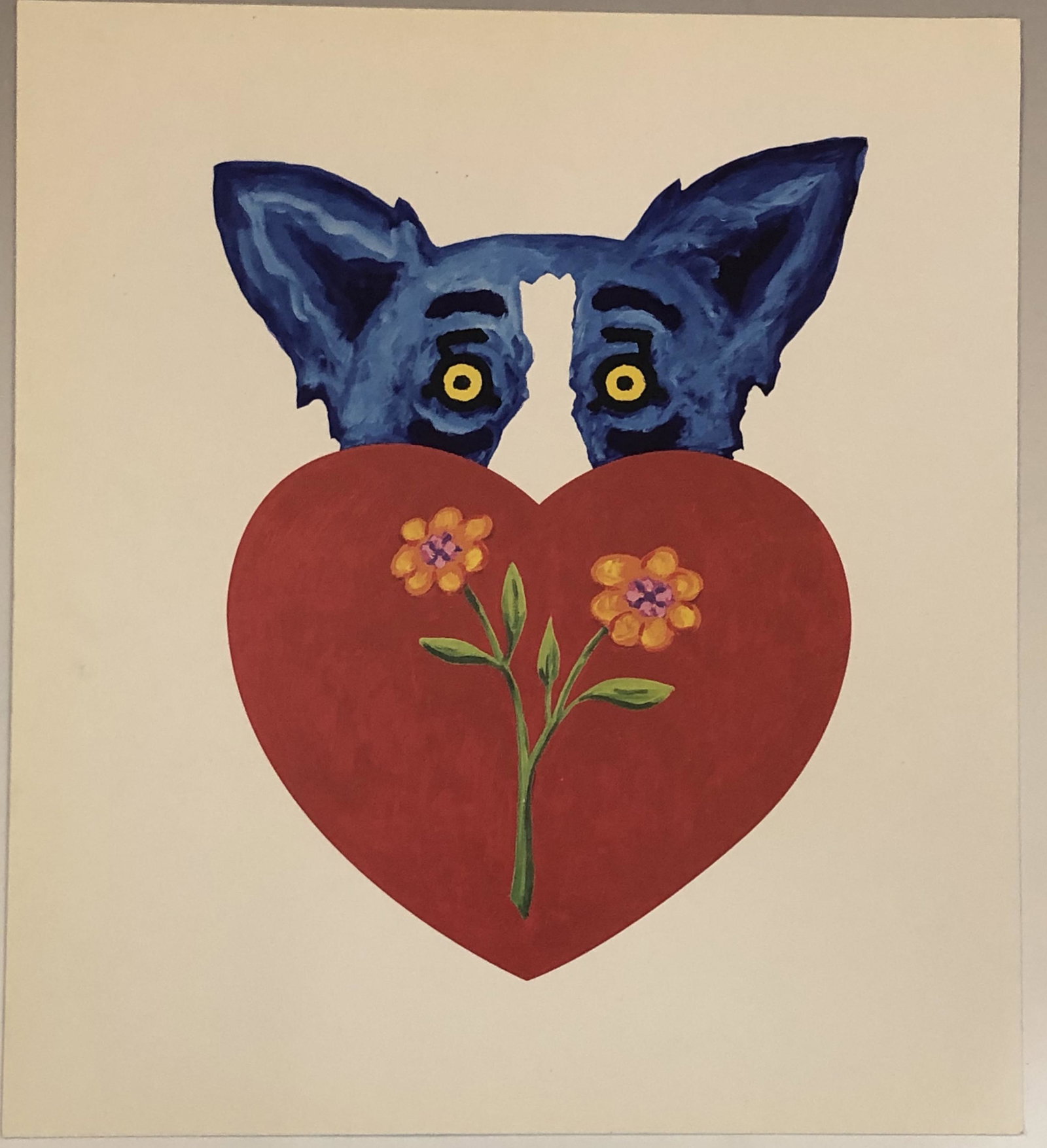 George Rodrigue Blue Dog Colored Print: GEORGE RODRIGUE Blue Dog Colroed print on paper 10" x 9"