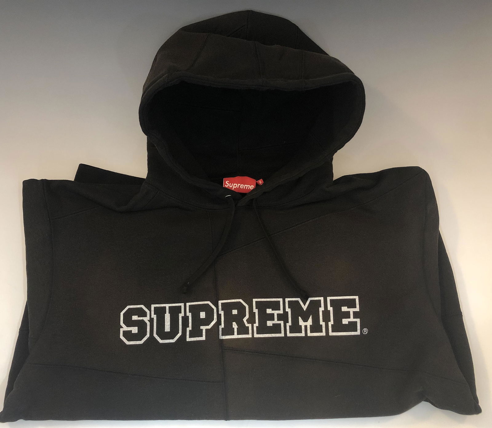 Supreme Pactchwork Hooded Sweatshirt Black (XL): SUPREME Patchwork hooded sweatshirt black issued by Supreme (Size: XL) ; brand new