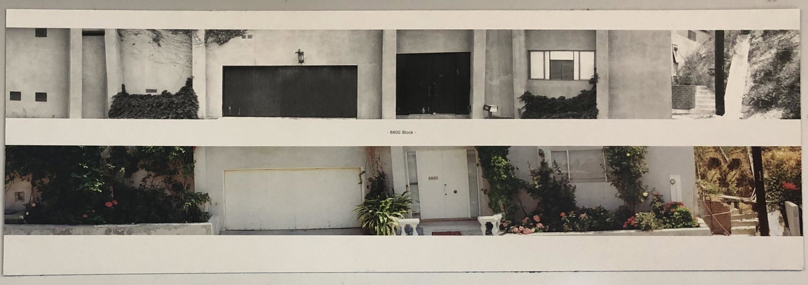 Ed Ruscha (Then and Now) Photo-Litho: ED RUSCHA (B. 1937) Then and Now (8800 Block, Traveling East, North Side, Sunset Plaza Drive, July 8th, 1973 and June 5, 2004) Photo-litho in colors Printed circa 21st c. 5 3/4" x 17"