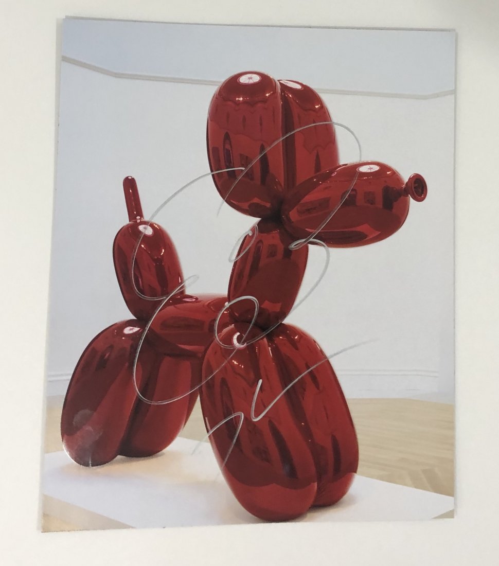 Jeff Koons (Untitled, Flower) Drawing: JEFF KOONS (B. 1955) Untitled, Flower Colored Red Balloon Dog Print Ink on paper 11 3/4" x 9 1/4" Signed towards lower middle