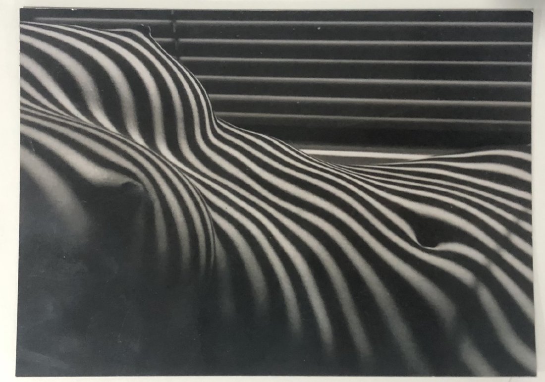 Lucien Clergue (Nude with Stripes) Glossy Print: LUCIEN CLERGUE (1934-2014) Nude with Stripes Glossy Print Printed circa late 20th c. 5" x 7"