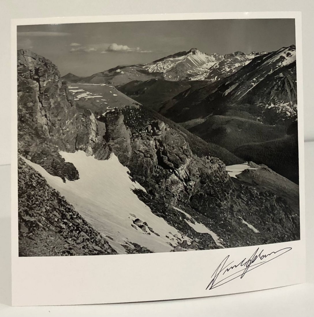 Ansel Adams (Longs Peak) Hand Signed Glossy Print: ANSEL ADAMS (1902-1984) Longs Peak, Rocky Mountain National Park Glossy Print on Paper, printed later 9" x 9 1/2" Please note: This work is a glossy print or often it is referred to as a "glossy photo