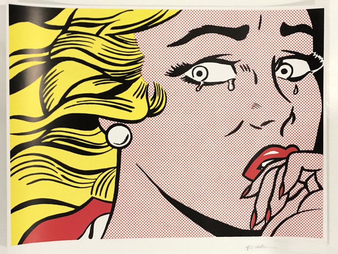 Roy Lichtenstein (Crying Girl) Print in Colors: ROY LICHTENSTEIN (1923-1997) Crying Girl Print in colors on heavy paper 20" x 25"