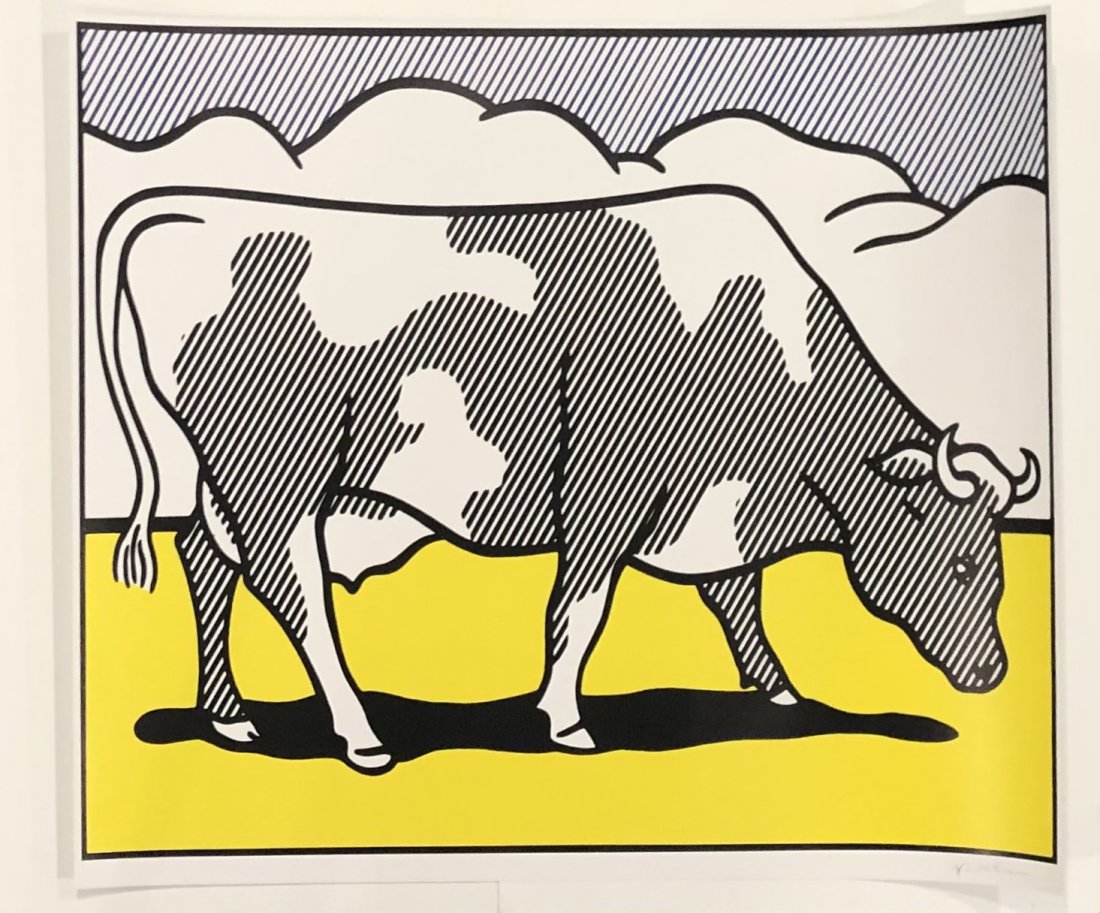 Roy Lichtenstein (Abstract Cow) Print in Color on Paper: ROY LICHTENSTEIN (1923-1997) Cow Going Abstract Print in colors on Paper 26" x 28 3/4"