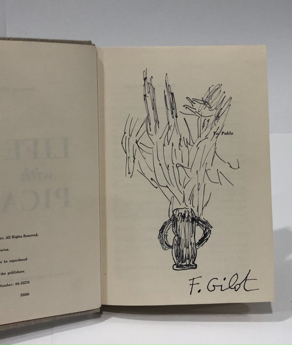 Francoise Gilot (Untitled, Floral): FRANCOISE GILOT (B. 1921) Untitled (Floral) Executed inside a "Life with Picasso" book on front page 9" x 6"