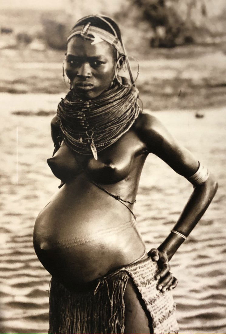 Peter Beard (Pregnant Woman) Print: PETER BEARD (1938-2020) Pregnant Woman Print Printed circa late 20th c. 14 3/8" x 9 3/4"