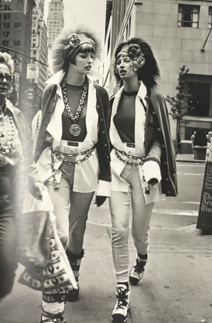 Peter Lindbergh (Christy Turlington, NY) Print: PETER LINDBERGH (1944-2019) Linda Evangelista & Christy Turlington, New York, 1993, Chanel by Karl Lagerfeld Print 13 1/2" x 9 3/8"
