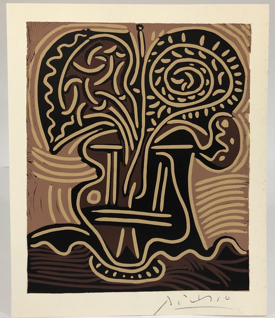 Pablo Picasso (Le Vase de Fleurs) Linocut: PABLO PICASSO (1881-1973) Le Vase de Fleurs Linocut on paper Printed circa 1960 12 1/4" x 10" sheet