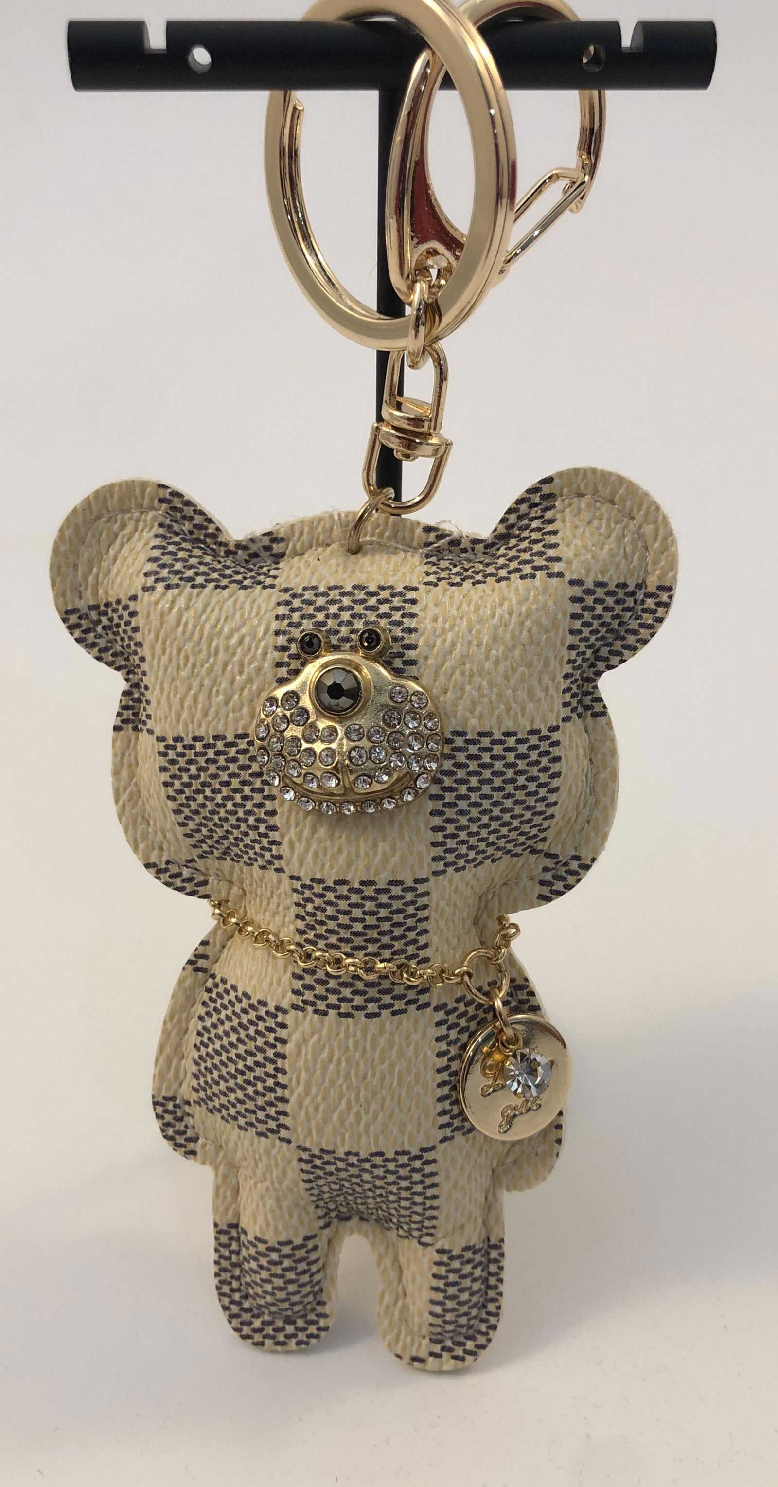Bear Damier Keychain: Teddy Bear Damier keychain, unmarked.