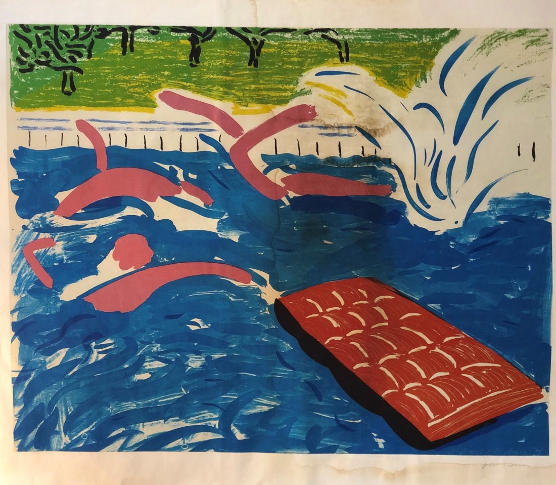 Attributed to David Hockney (Afternoon Swimming) Print: Attributed to DAVID HOCKNEY (B. 1937) Afternoon Swimming Colored print on heavy paper 31 1/2" x 38"