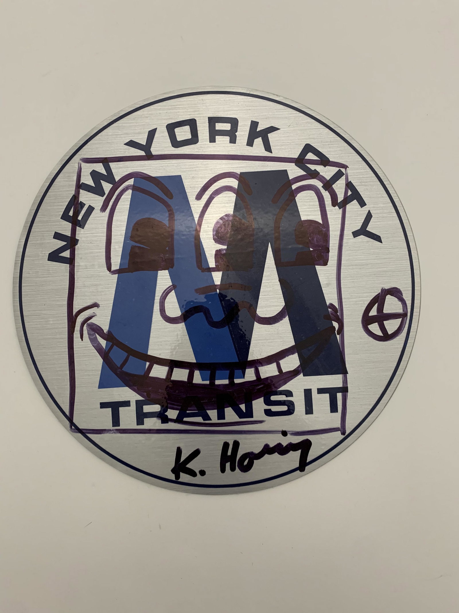 Attributed to Keith Haring Drawing on Metal Sign (1 of 4)