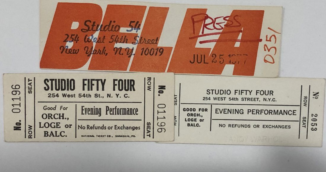 Studio 54 Andy Warhol Embossed Tickets: 1 1/2" x 3 1/2", 1 1/2" x 5", 1 1/2" x 3 1/2"