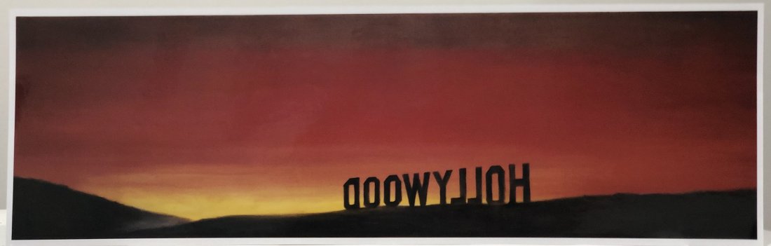 Ed Ruscha (Hollywood) Glossy Photographic Print: ED RUSCHA Hollywood Glossy photographic print on paper 12" x 37 3/4" Mounted to same sized cardstock