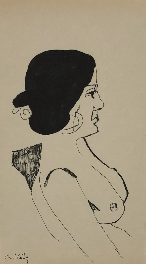 Alex Katz (Untitled) Ink on Paper Drawing: ALEX KATZ (B. 1927) Untitled (Nude) Ink on paper 13 1/2" x 8" sheet Signed lower left side