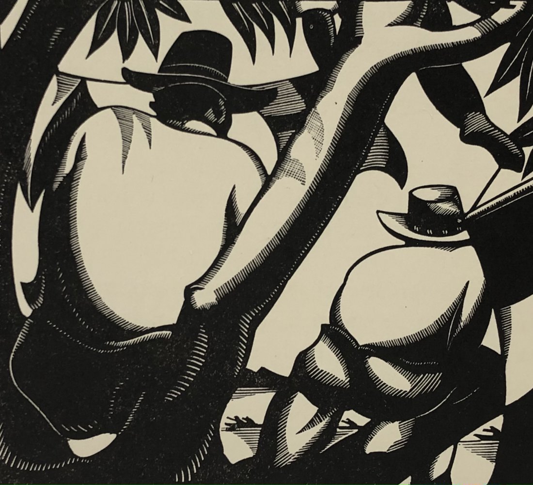 Robert Gibbings (Untitled) Woodcut on Paper c. 1930: ROBERT GIBBINGS (1889-1958) Untitled Woodcut on paper Circa 1930 3 1/2" x 4" image Mounted to same sized cardstock