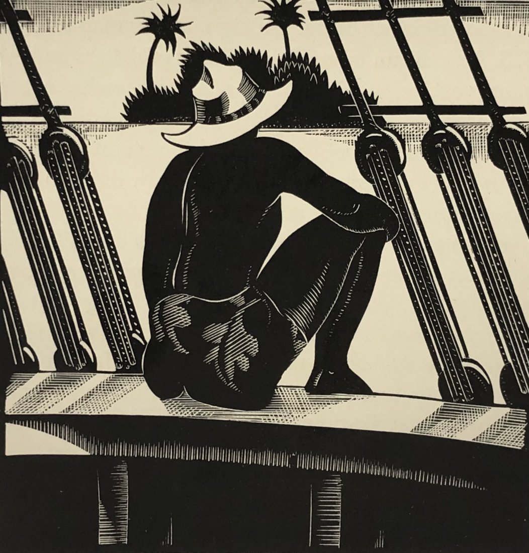 Robert Gibbings (Untitled) Woodcut on Paper c. 1930: ROBERT GIBBINGS (1889-1958) Untitled Woodcut on paper Circa 1930 4" x 4" image Mounted to same sized cardstock