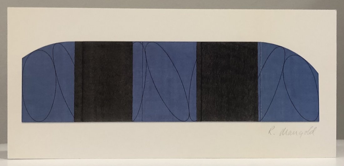 Robert Mangold (Plane) Pencil Signed Print 1993: ROBERT MANGOLD (B. 1937) Plane/Figure Series, 1993 Colored print on paper 7 1/4" x 16" Signed lower right side in pencil