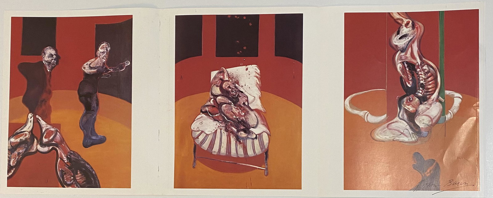Francis Bacon (Triptych) Ink Signed Colored Print: FRANCIS BACON (1909-1992) Triptych