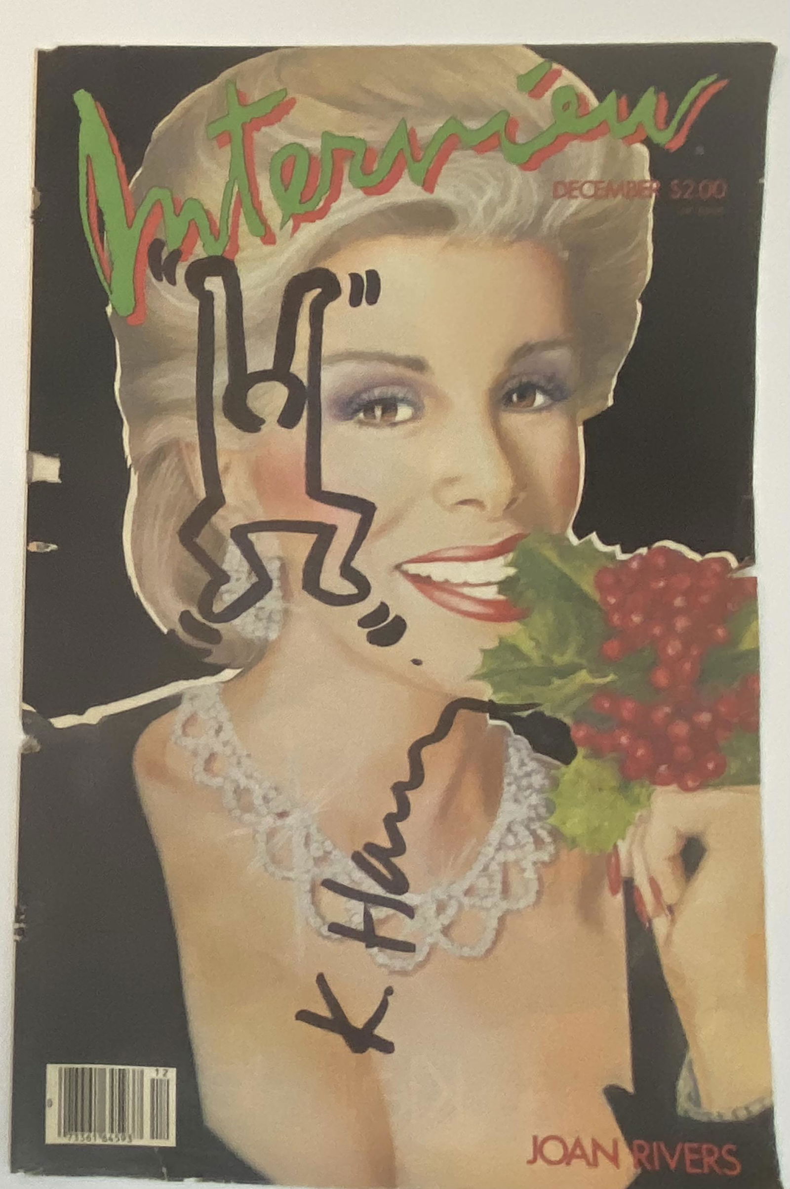 Keith Haring (Untitled) Ink on Interview Magazine Cover: KEITH HARING (1958-1990) Untitled (Figure) Ink on Interview Magazine Cover 17" x 11" Signed lower side in ink