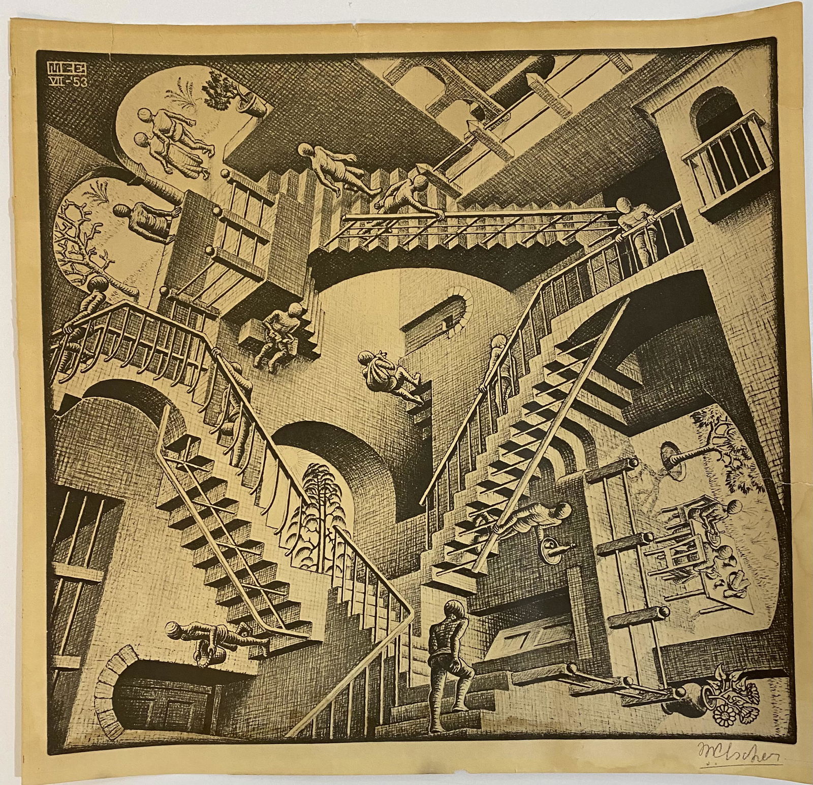 M.C. Escher (Relativity) Hand Signed Offset Lithograph: M.C. ESCHER (1898-1972) Relativity Offset lithograph on paper 17" x 17" Signed lower right side in pencil