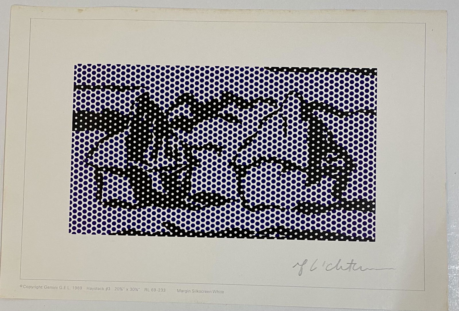 Roy Lichtenstein (Haystack) Gemini G.E.L. Pencil Signed: ROY LICHTENSTEIN (1923-1997) Haystack #3, 1969 Offset lithograph in colors 6 3/8" x 9 3/8" sheet Signed lower right side in pencil Publisher: Gemini G.E.L. with copyright to lower left side