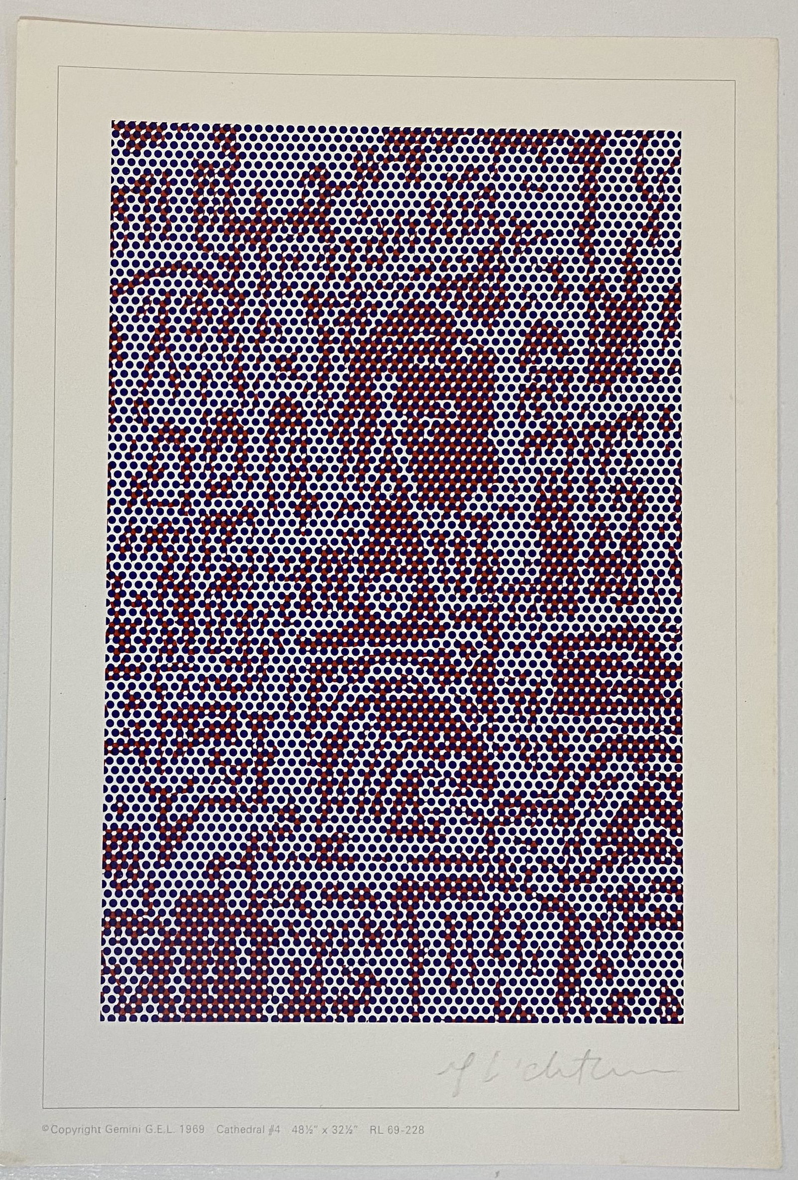 Roy Lichtenstein (Cathedral #4) Signed Gemini G.E.L.: ROY LICHTENSTEIN (1923-1997) Cathedral #4, 1969 Offset lithograph in colors 6 3/8" x 9 3/8" sheet Signed lower right side in pencil Publisher: Gemini G.E.L. with copyright to lower left side