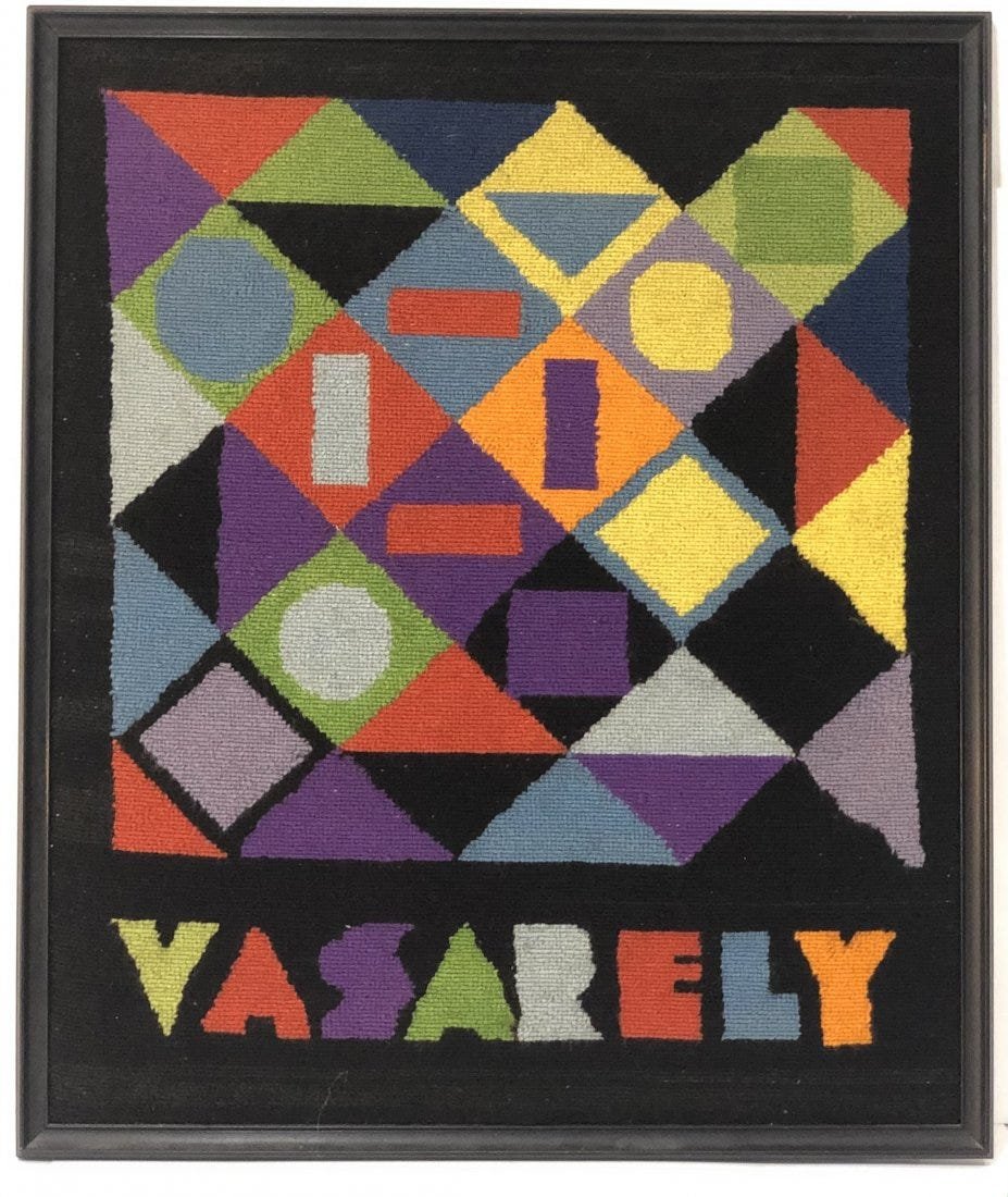 Victor Vasarely Signed Woven Tapestry Mid Century: VICTOR VASARELY (1906-1997) Unique Woven wool tapestry, circa 1950's-1960's 24" x 20" Signed towards the bottom