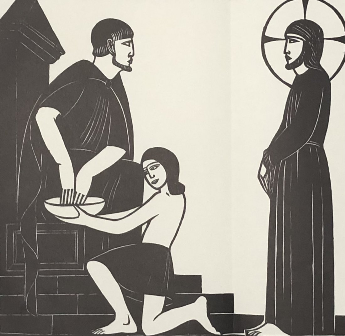 Eric Gill (Jesus Before Pilate, 1921) Woodcut: ERIC GILL (1881-1940) Jesus Before Pilate, 1921 Woodcut on paper 11" x 12" image size