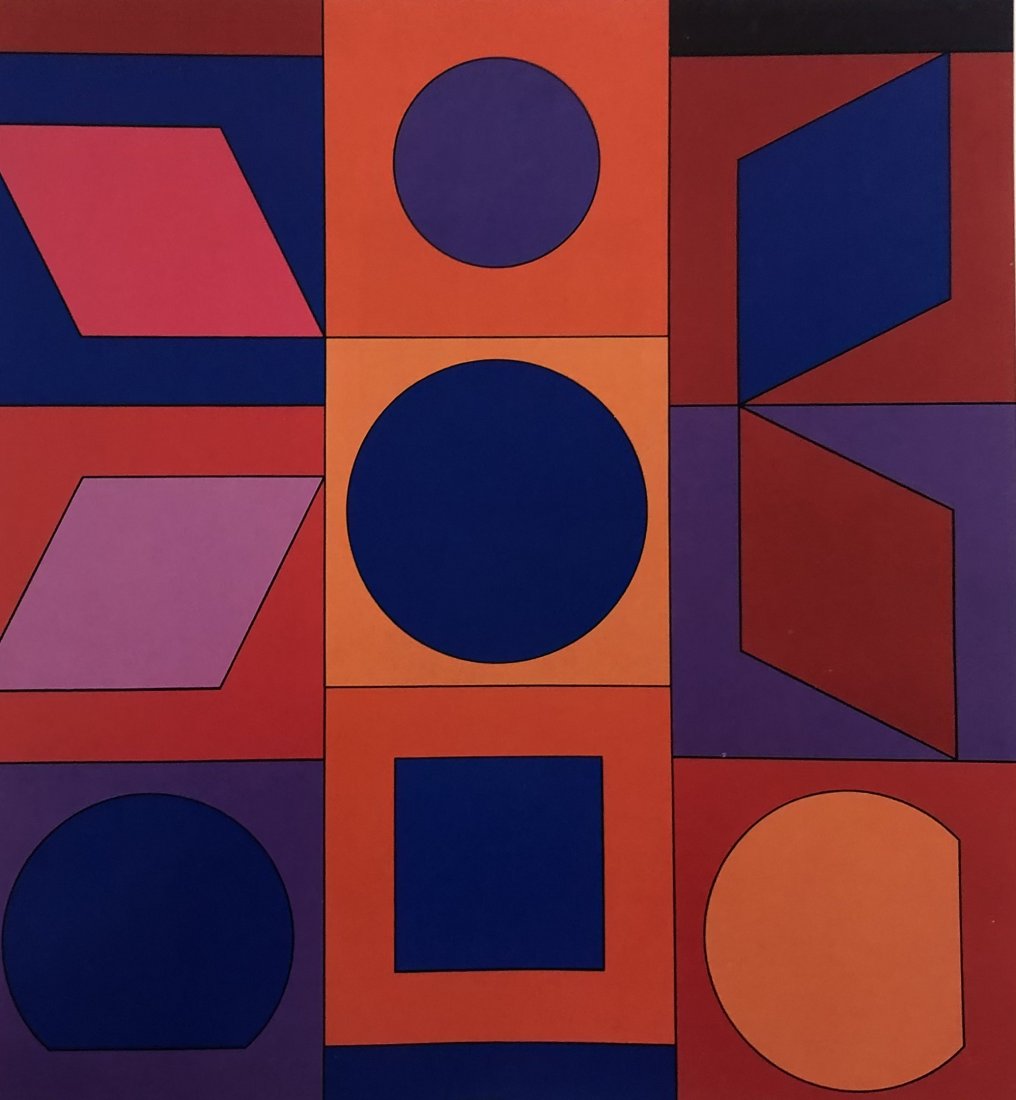 Victor Vasarely (Alphabet V.R., 1960) Offset Lithograph: VICTOR VASARELY (1906-1997) Alphabet V.R., 1960 Offset lithograph in colors on heavy paper 10 3/4" x 10"