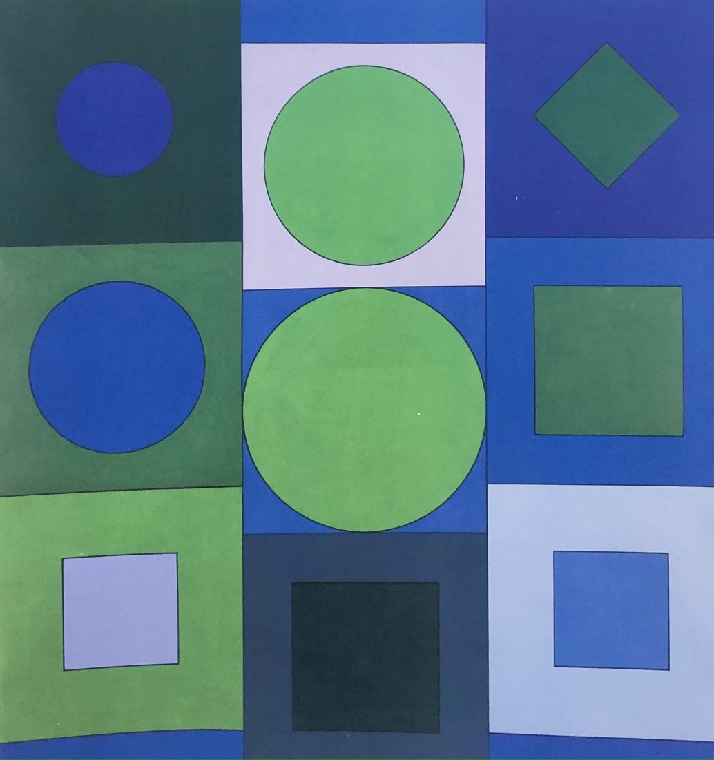 Victor Vasarely (Alphabet V.B., 1960) Offset Lithograph: VICTOR VASARELY (1906-1997) Alphabet V.B., 1960 Offset lithograph in colors on heavy paper 10 3/4" x 10"